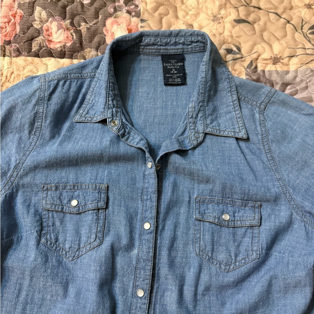 Faded Glory Men's Medium Blue Denim Button-Front Shirt